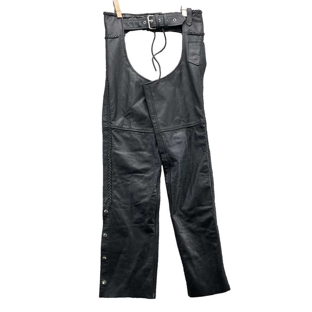 Genuine Hot Leathers Chaps Women XS Black Motorcycle Biker Western Cowboy Riding